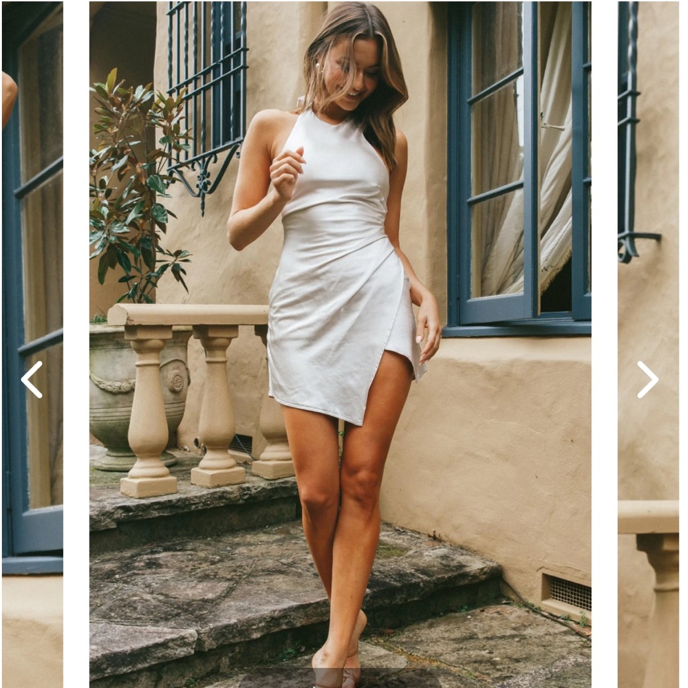 Selfie Leslie Halter Satin Dress in oyster